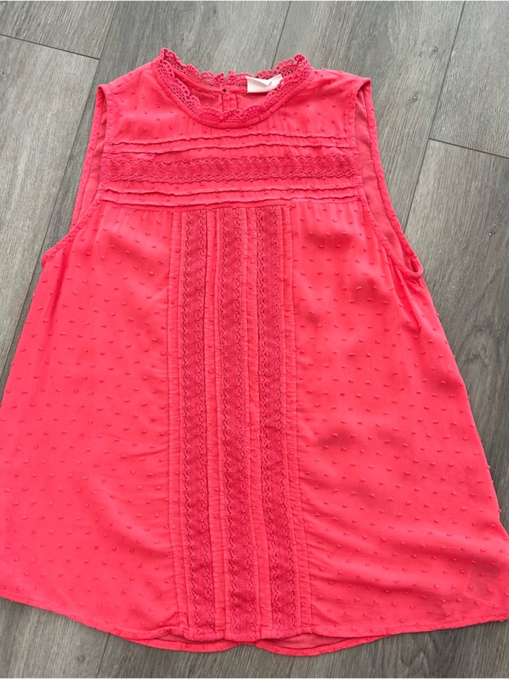 GAP Coral Lace Trim Sleeveless Blouse XS Swiss Dot Top